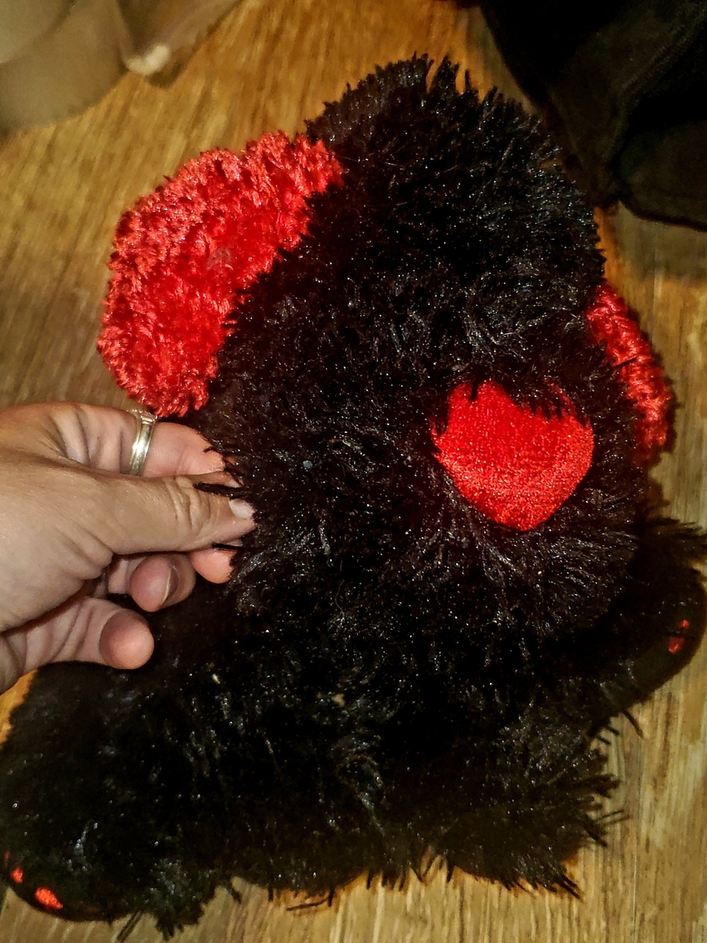 Vintag You & Me Black & Red Plush Dog with Heart Nose/paws w. a Red Glitter Bow